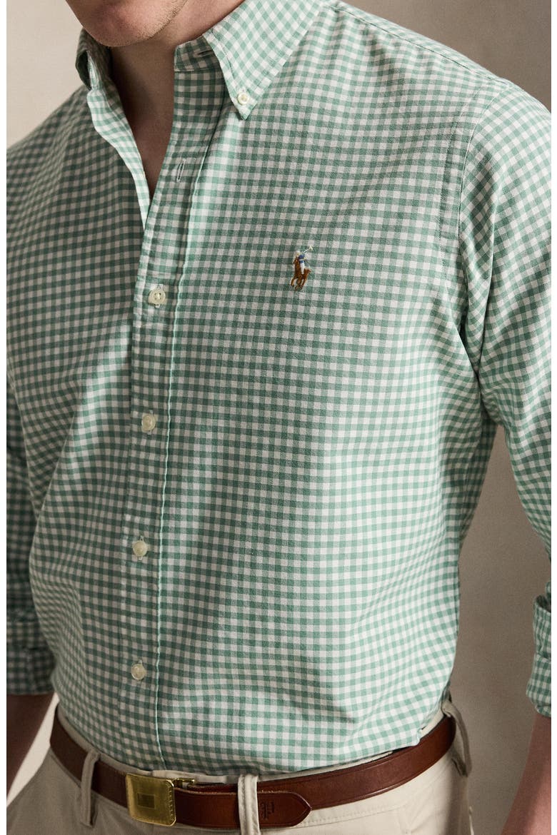 Classic Fit Gingham Cotton Button-Down Oxford Shirt, Alternate, color, FADED MINT/ WHITE