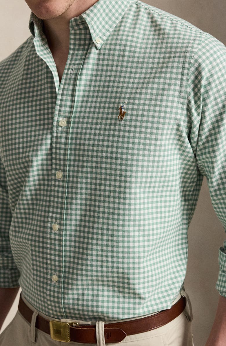 Polo Ralph Lauren Classic Fit Gingham Cotton Button-Down Oxford Shirt, Alternate, color, Faded Mint/ White