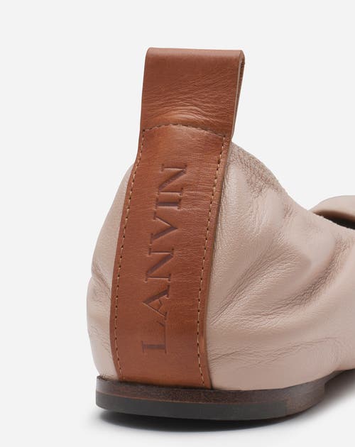 Lanvin Round Toe Ballet Flats In Nude Leather In Dark Beige
