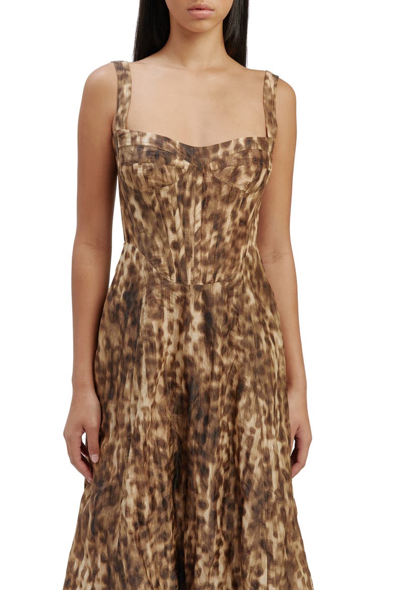 Lilah Leopard Print Sleeveless Corset Midi Dress, Alternate, color, LEOPARD