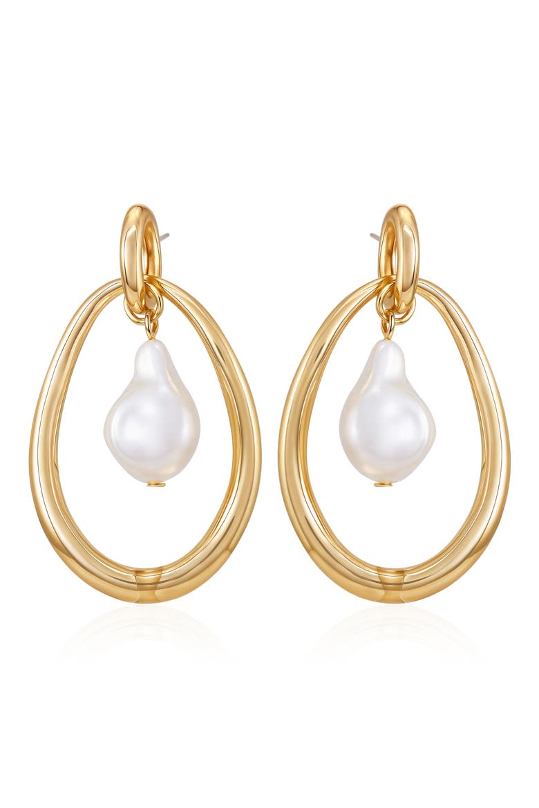 Faux Pearl Doorknocker Drop Earrings, Main, color, GOLDTONE