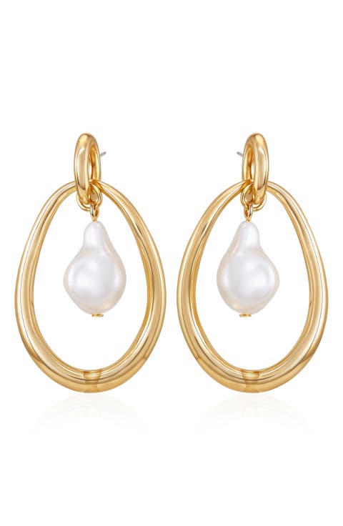 Faux Pearl Doorknocker Drop Earrings