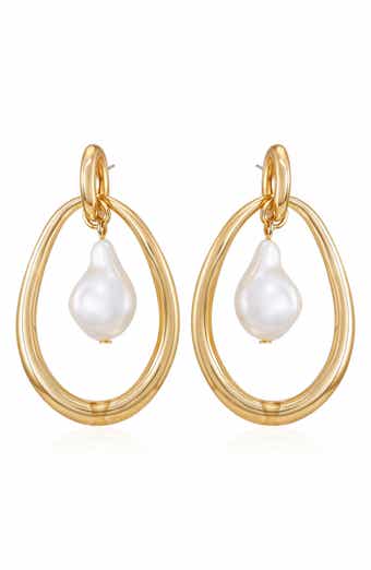 Faux Pearl Doorknocker Drop Earrings