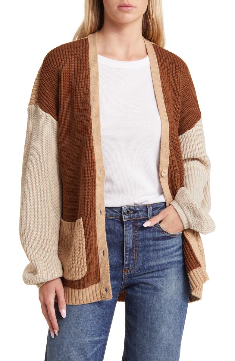 Brixton Ashberry Colorblock Balloon Sleeve Cardigan, Main, color, 