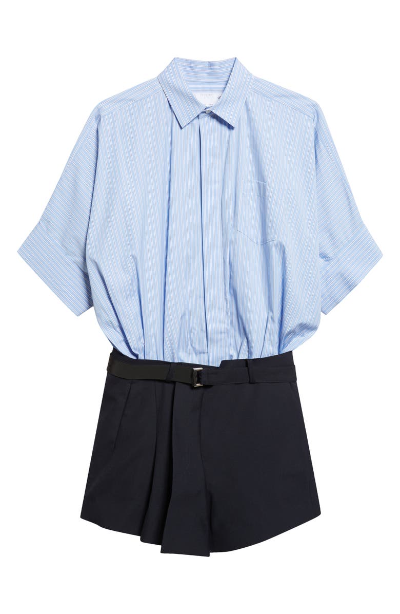 Sacai Mixed Media Poplin & Suiting Shirtdress, Alternate, color, Light Blue/ Stripe Navy