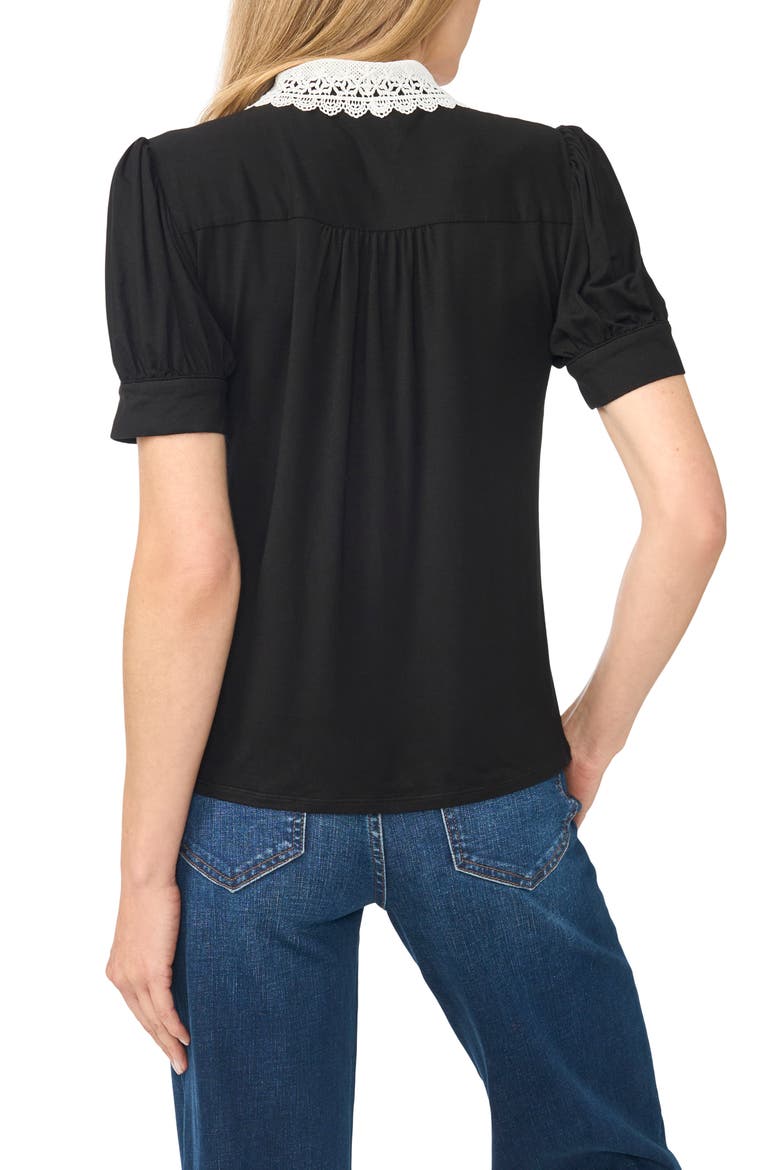 Scalloped Lace Collar Short Sleeve Shirt, Alternate, color, BLACK/ WHITE