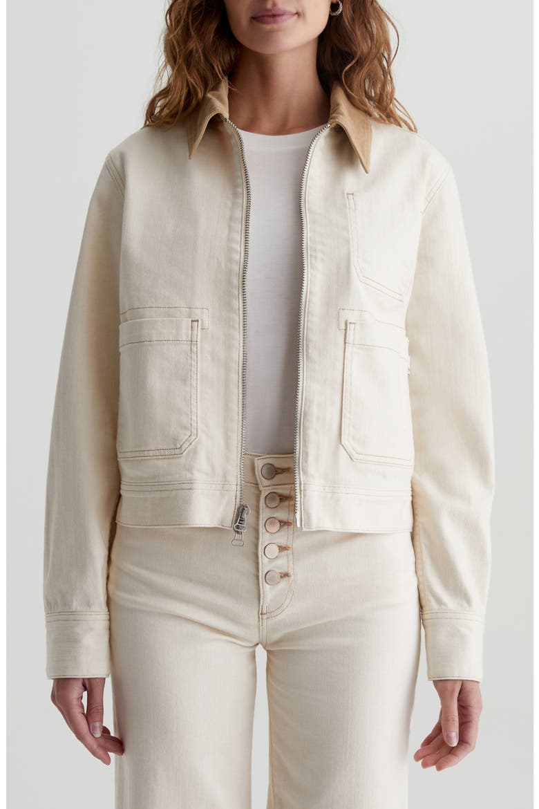 Jo Corduroy Collar Crop Denim Utility Jacket, Main, color, WHITE OAT/ SANDSTONE MIST