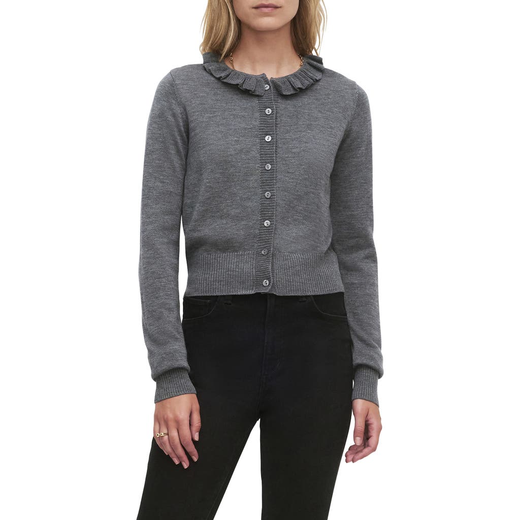 Favorite Daughter The Meet The Parents Ruffle Neck Wool Cardigan In Gray