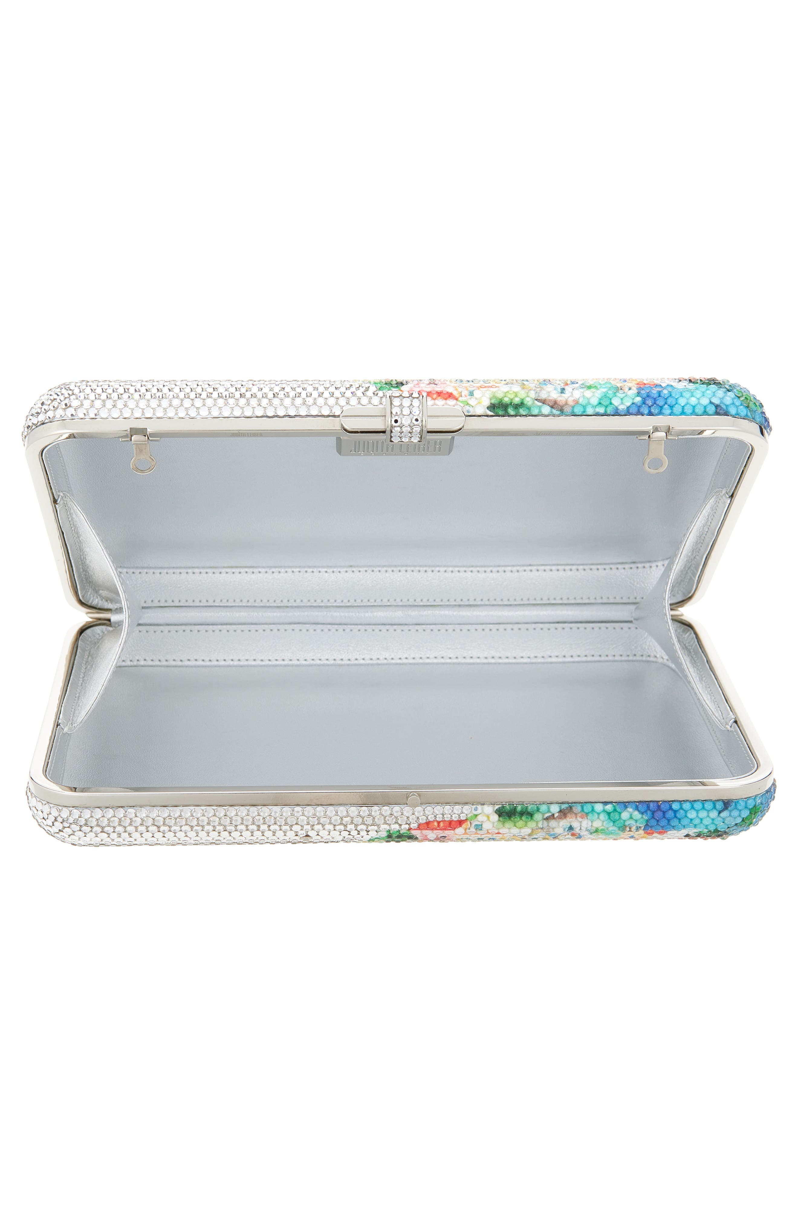 JUDITH LEIBER COUTURE Slim Slide Tropical Crystal Embellished Clutch, Alternate, color, Silver Rhine Multi