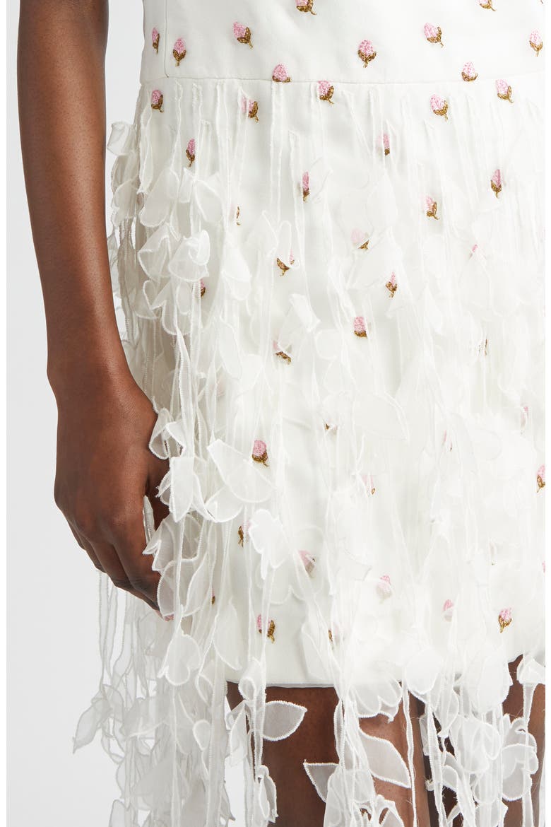 Rosebud Embroidered Fringe Hem Dress, Alternate, color, WHITE