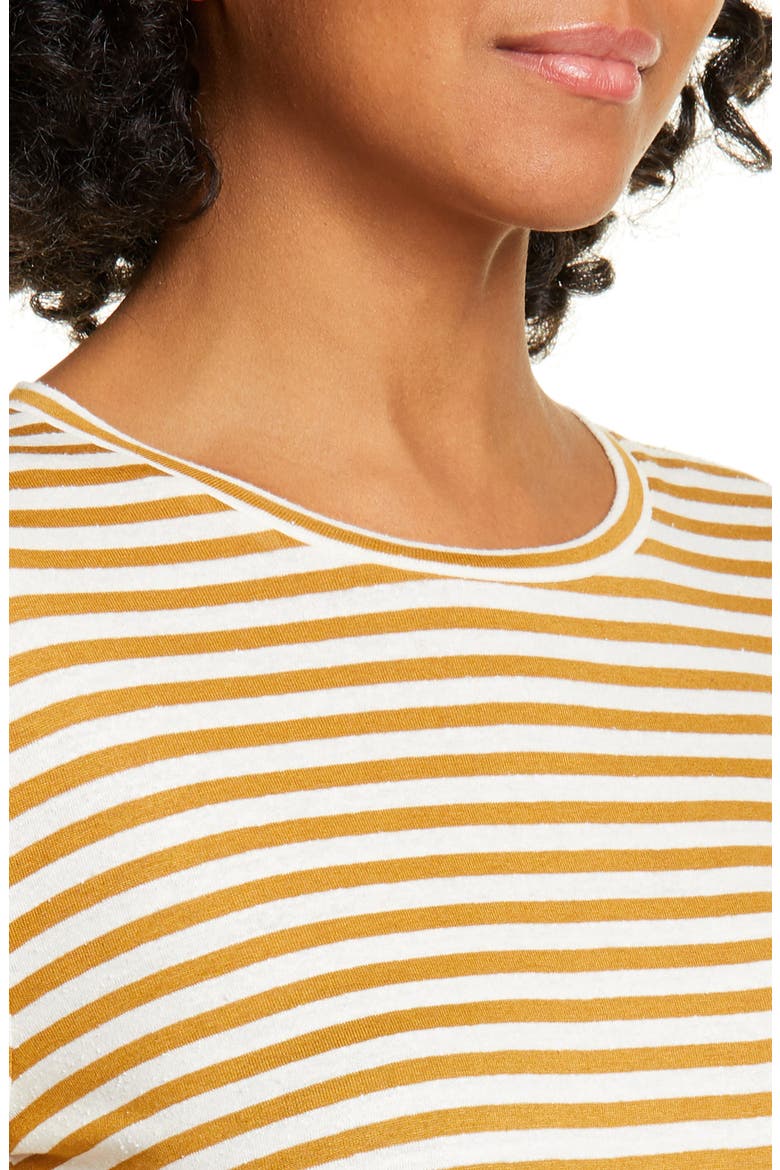 Stripe Long Sleeve Silk Blend Tee, Alternate, color, NATURAL/ TEAKWOOD