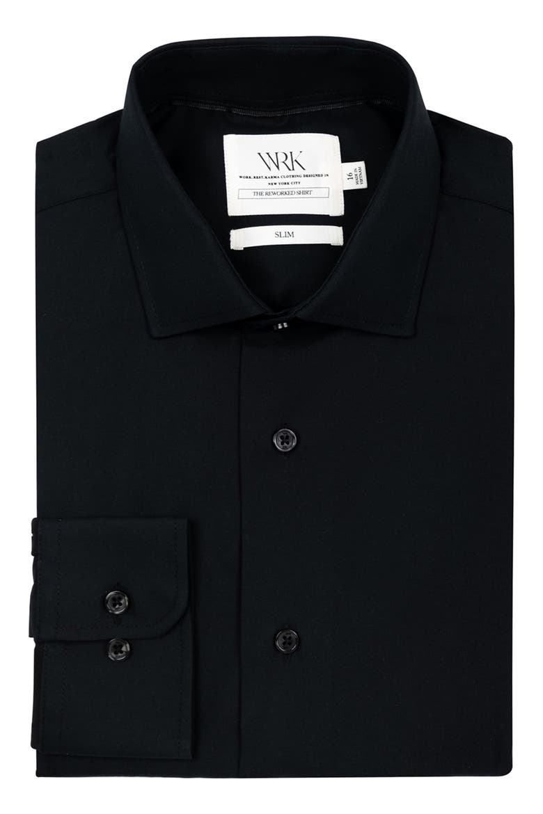 Slim Fit Solid Reworked Dress Shirt, Alternate, color, BLACK