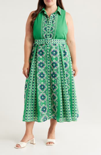 Ciebon Leena Sleeveless Belted Shirtdress In Multi