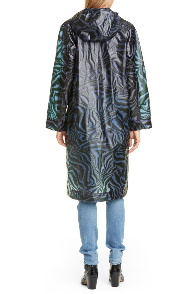 Tiger Print Water Repellent Biodegradable Raincoat, Alternate, color, FOREVER BLUE