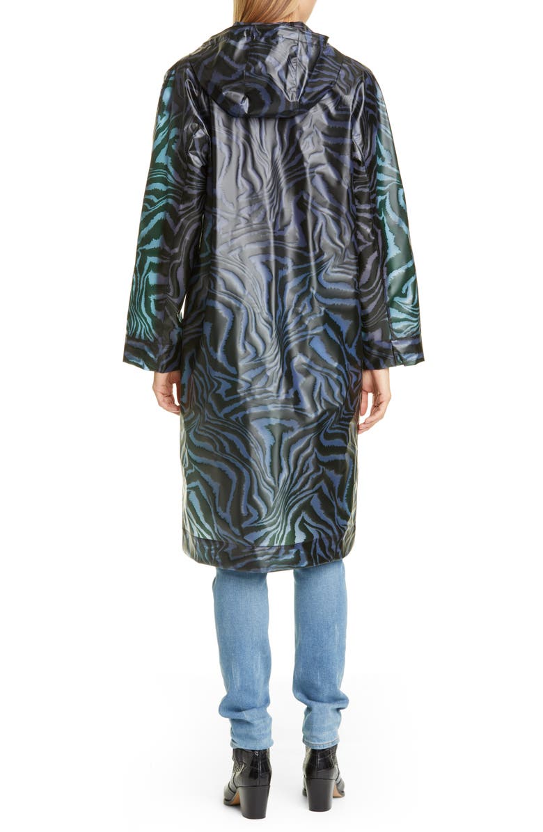 Ganni Tiger Print Water Repellent Biodegradable Raincoat, Alternate, color, 