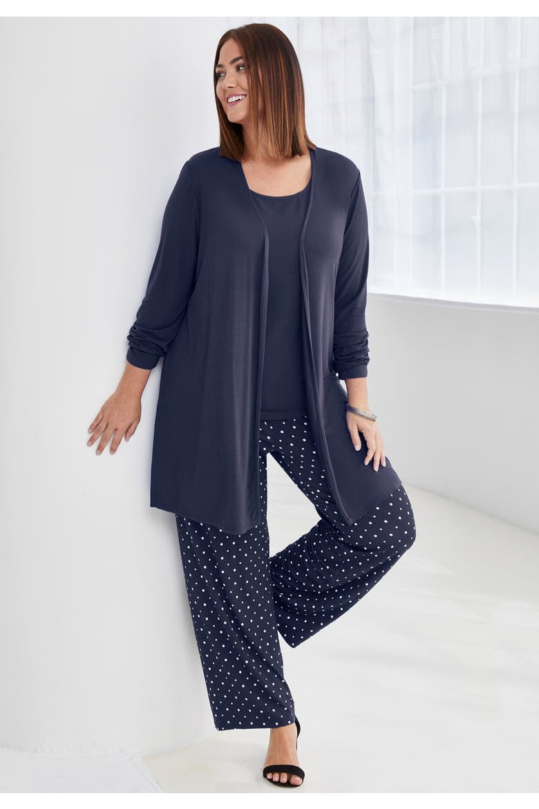 Everyday Stretch Knit Open Front Cardigan, Alternate, color, BLACK BIAS STRIPE