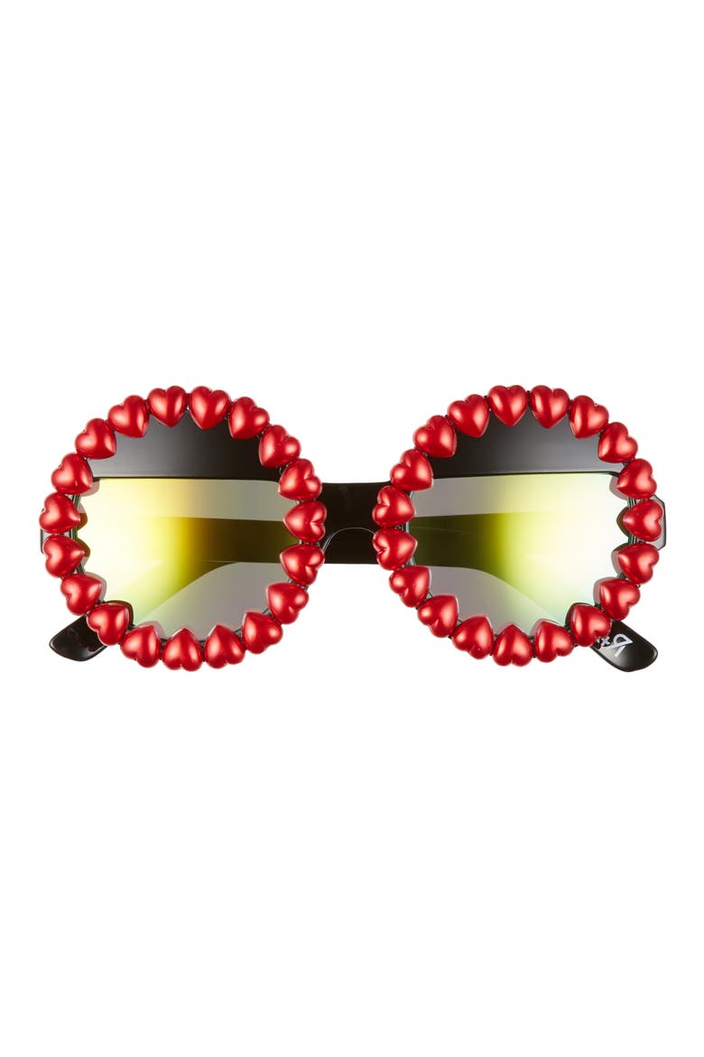 Heart Round Sunglasses, Main, color, RED/ GREEN MIRRORED
