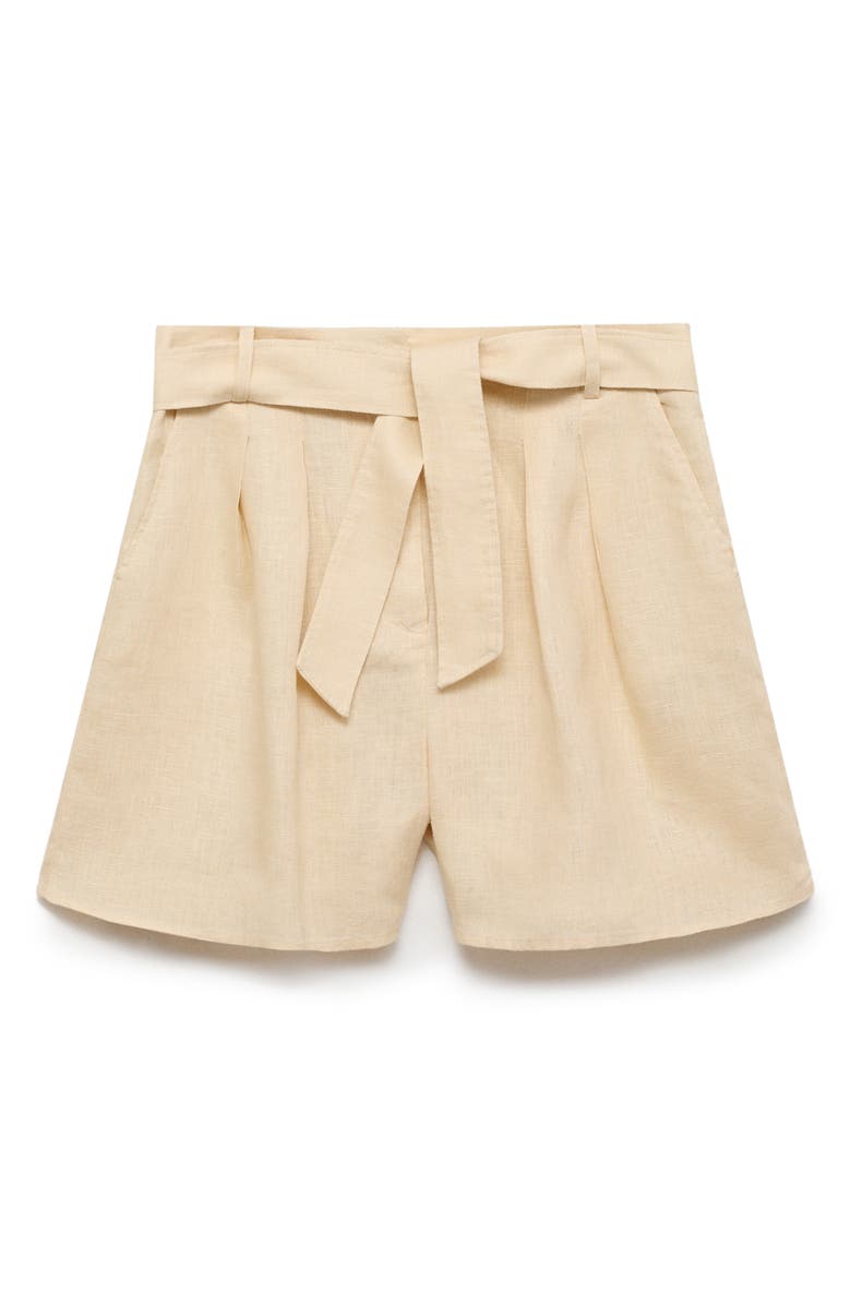 MANGO Belted Linen Shorts, Alternate, color,