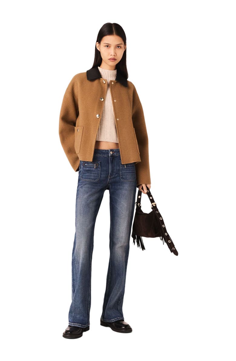 maje Double-faced coat with removable collar, Alternate, color, Camel