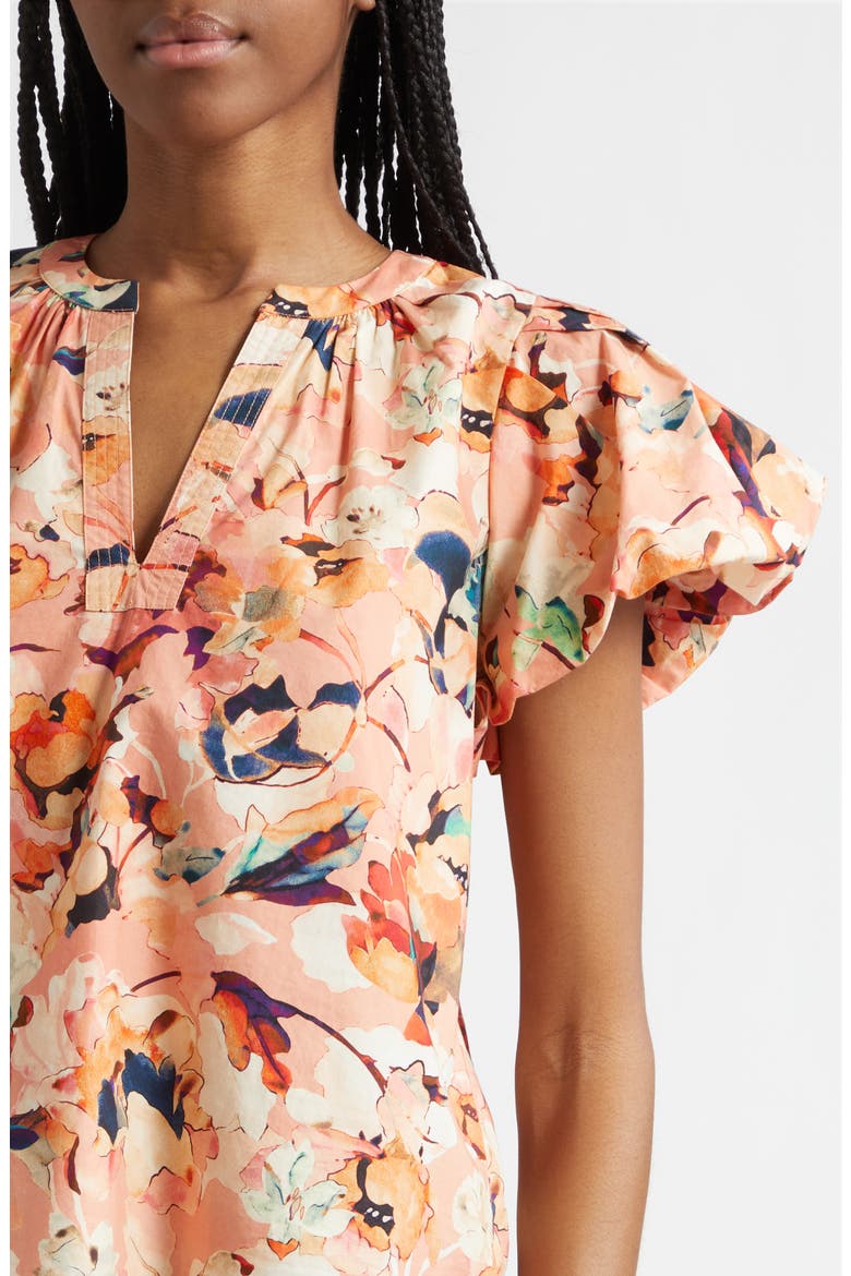 Abril Floral Print Puff Sleeve Top, Alternate, color, CAMELLIA