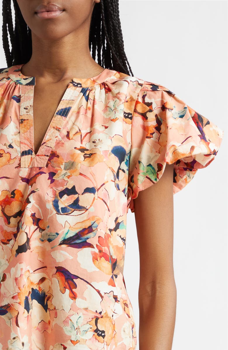 Ulla Johnson Abril Floral Print Puff Sleeve Top, Alternate, color, Camellia