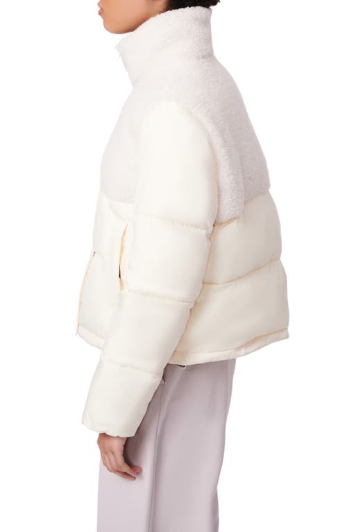 Bernie High Pile Fleece Contrast Short Puffer Jacket In Warm White