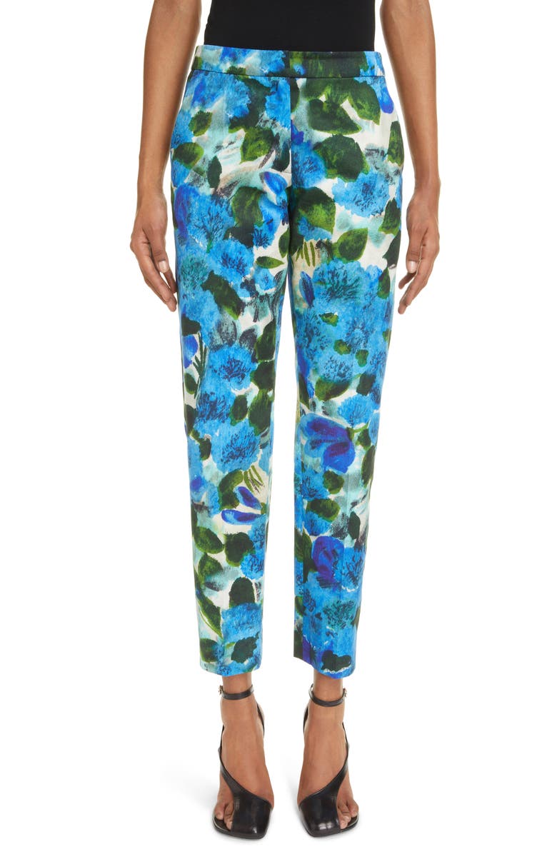 Dries Van Noten Poumas Floral Cotton Trousers, Main, color, 