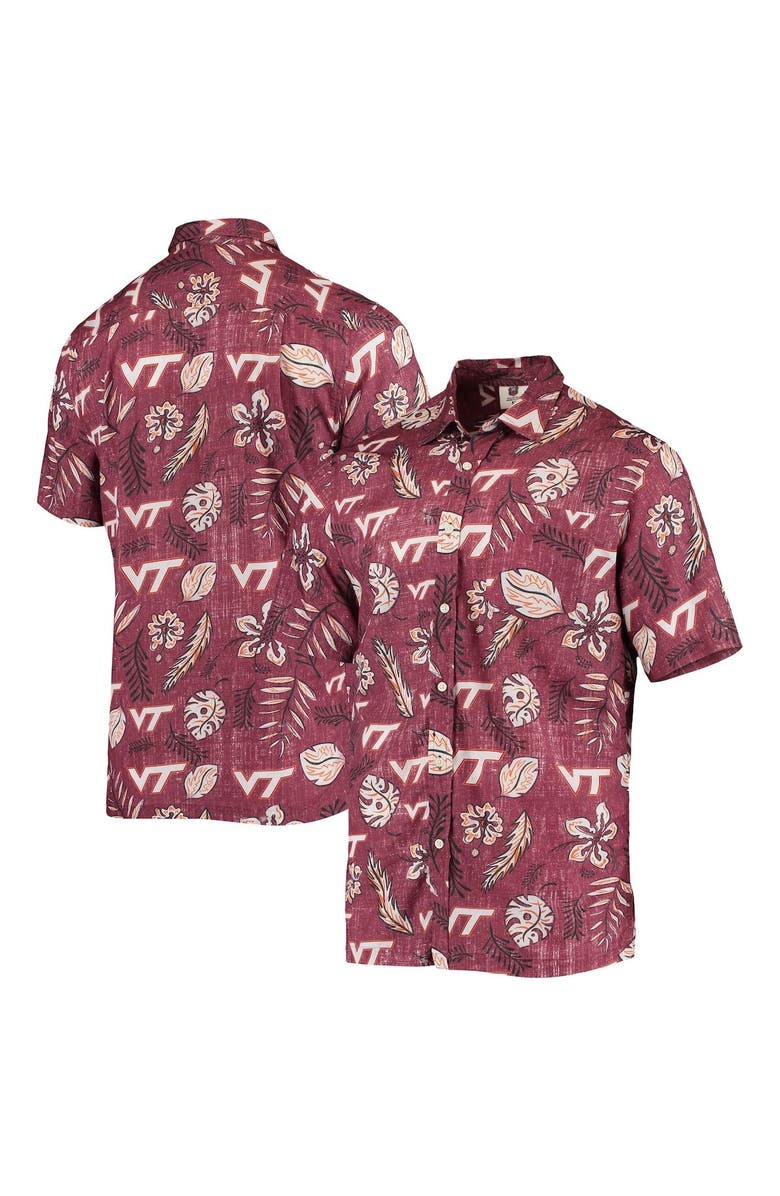 Wes & Willy Men's Wes & Willy Maroon Virginia Tech Hokies Vintage Floral Button-Up Shirt, Main, color,