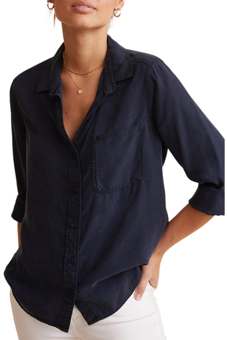 Shirttail Button-Up Shirt, Main, color, ENDLESS SEA