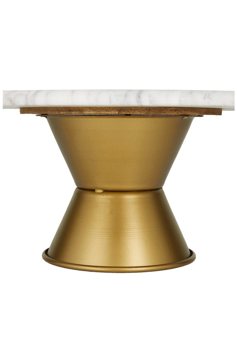White Ceramic Cake Stand with Goldtone Base, Alternate, color, WHITE