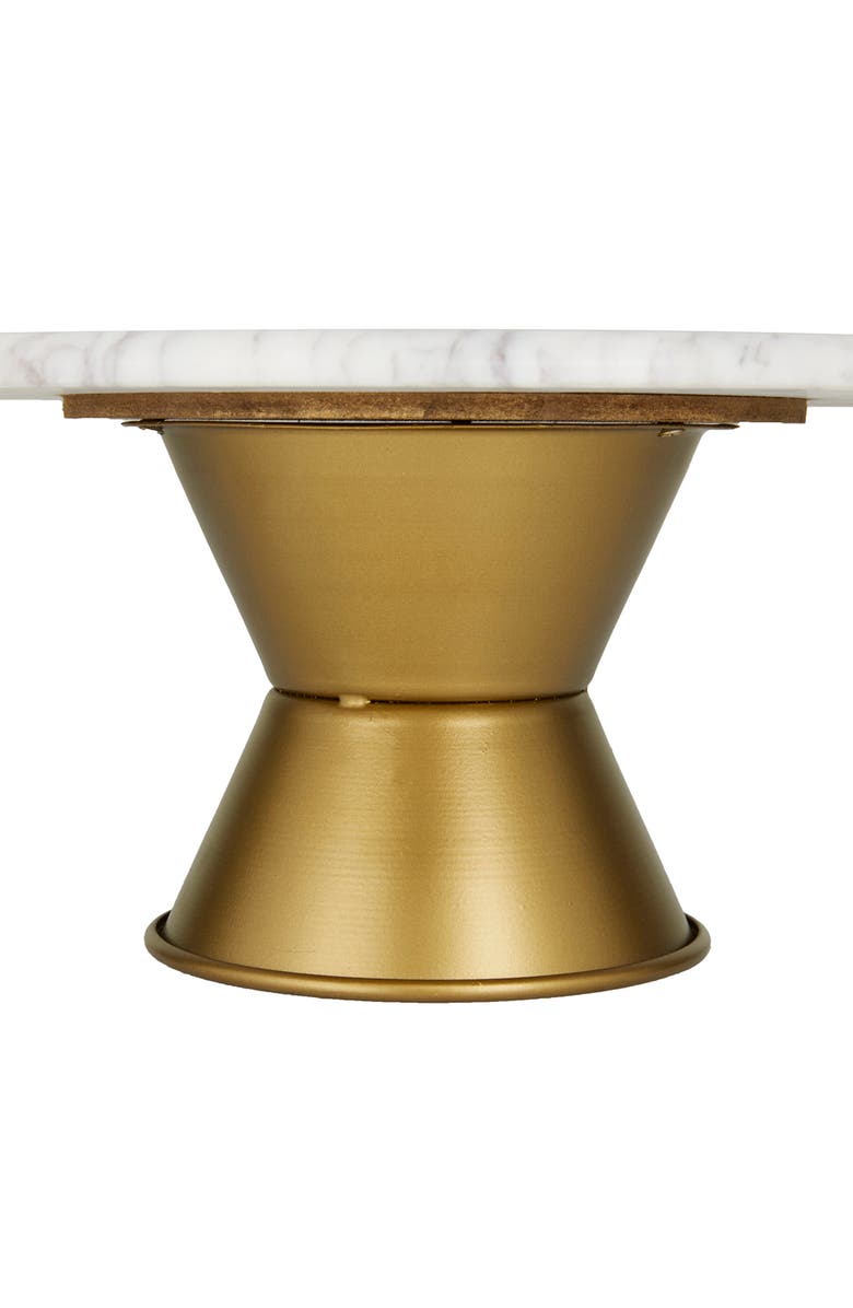 WILLOW ROW White Ceramic Cake Stand with Goldtone Base, Alternate, color,