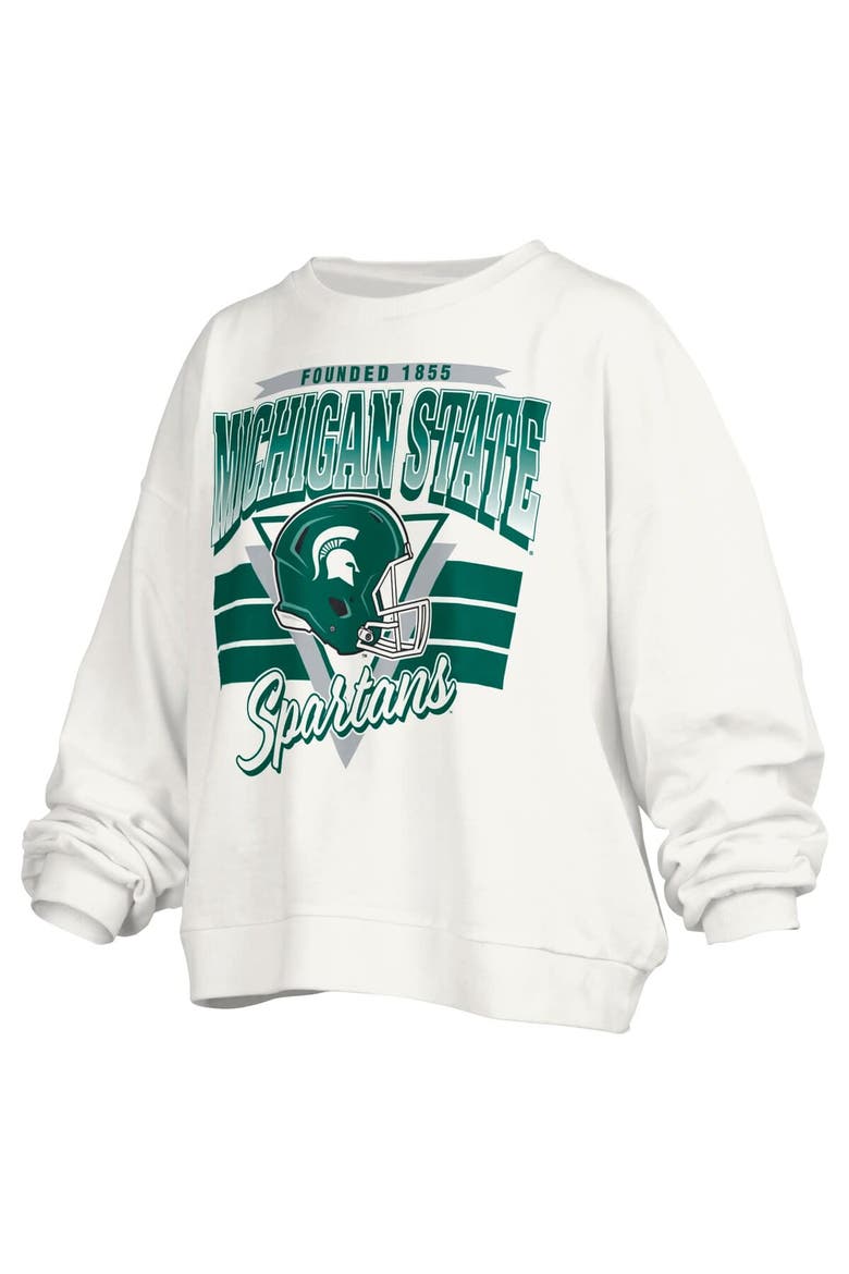 Women's Pressbox White Michigan State Spartans Janice Retro Logo Oversized Pullover Sweatshirt, Alternate, color, White