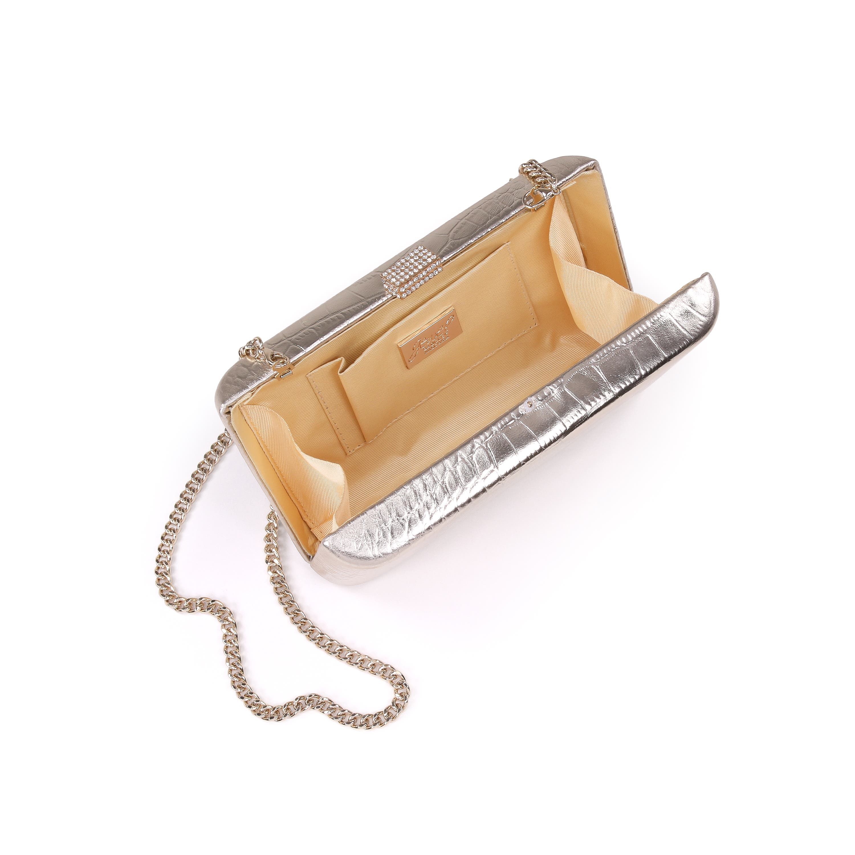 Lula Croc Embossed Leather Minaudiere, Alternate, color, Gold