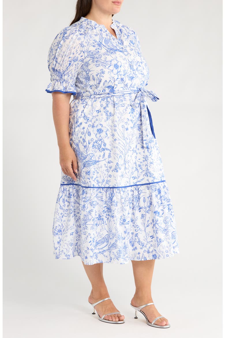 Eve Floral Nori Cotton Midi Dress, Alternate, color, BLUE/ WHITE