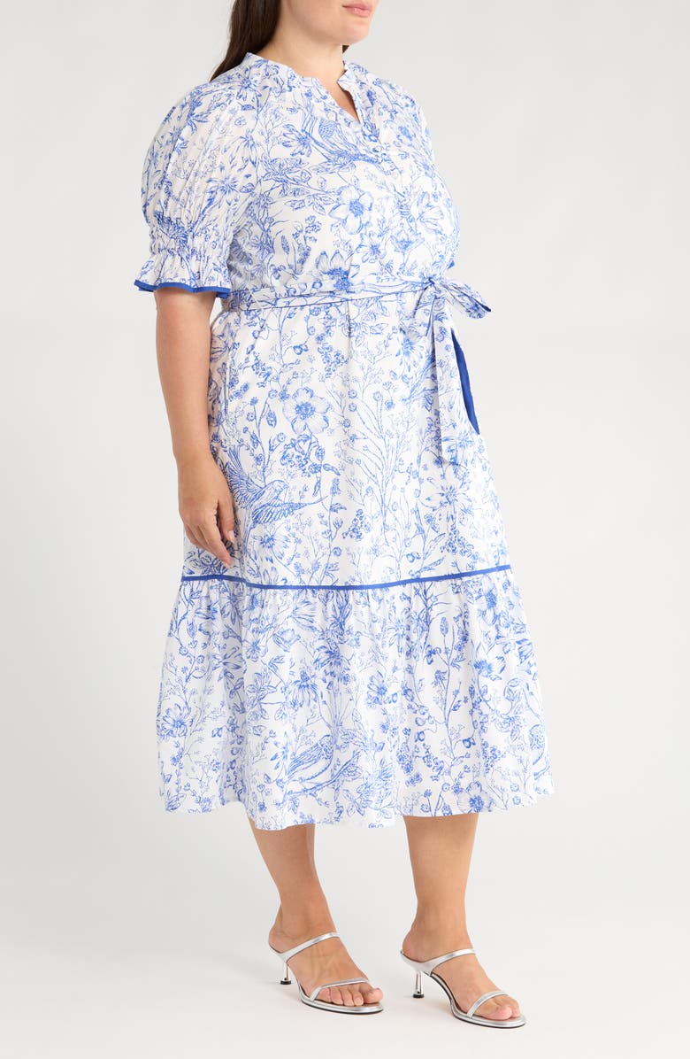 SUGARLIPS Eve Floral Nori Cotton Midi Dress, Alternate, color, Blue/ White