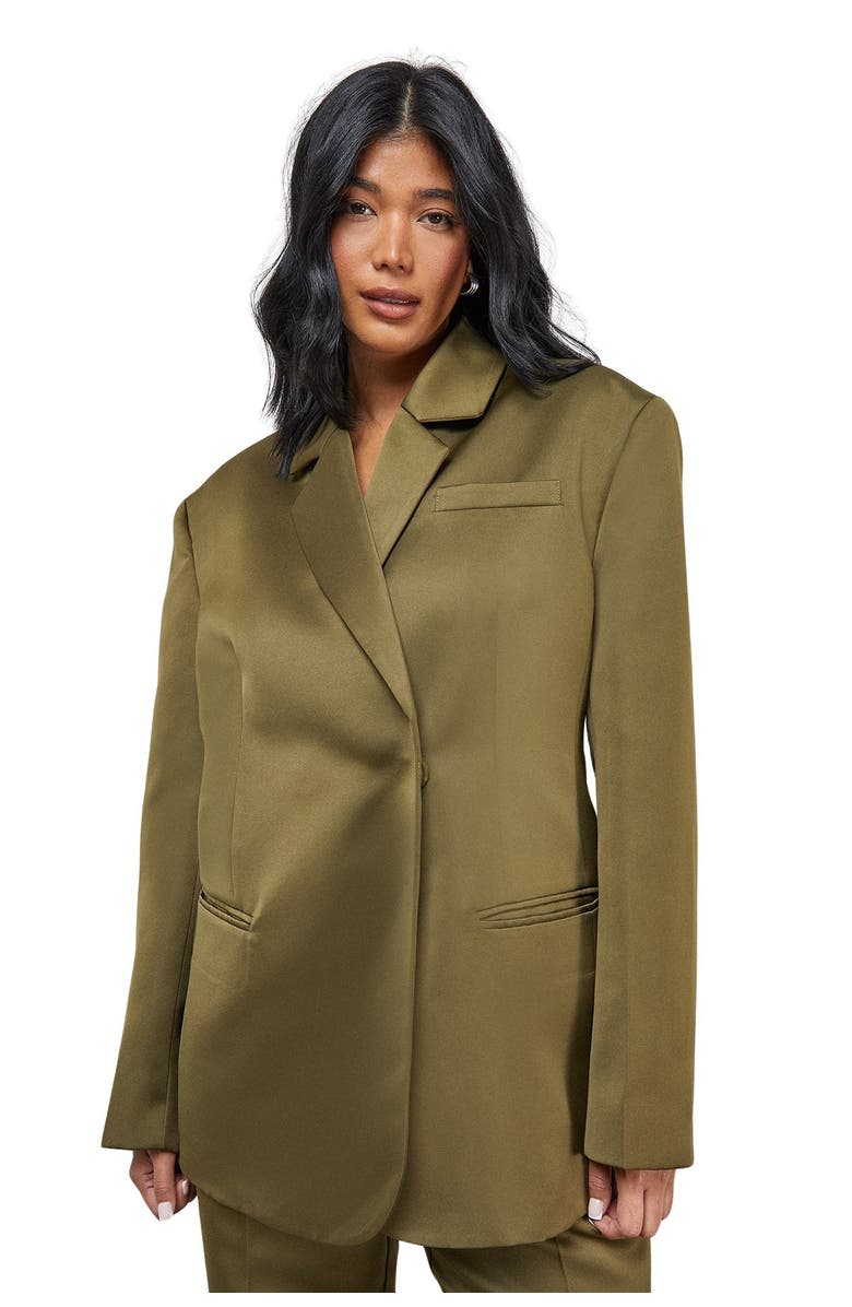 Warehouse Premium Satin Oversized Blazer, Main, color, Olive