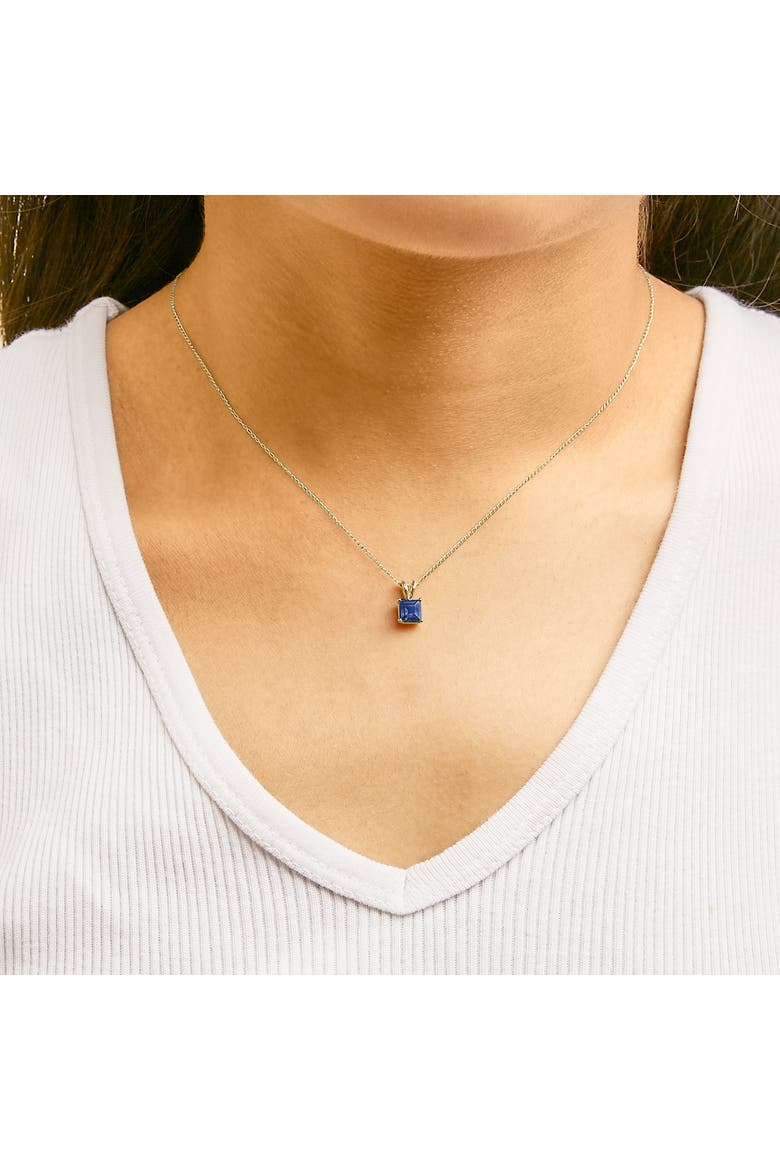 14K Gold 5x5 MM Square Shaped Gemstone Solitaire Pendant Necklace, Alternate, color, Blue Sapphire | Yellow