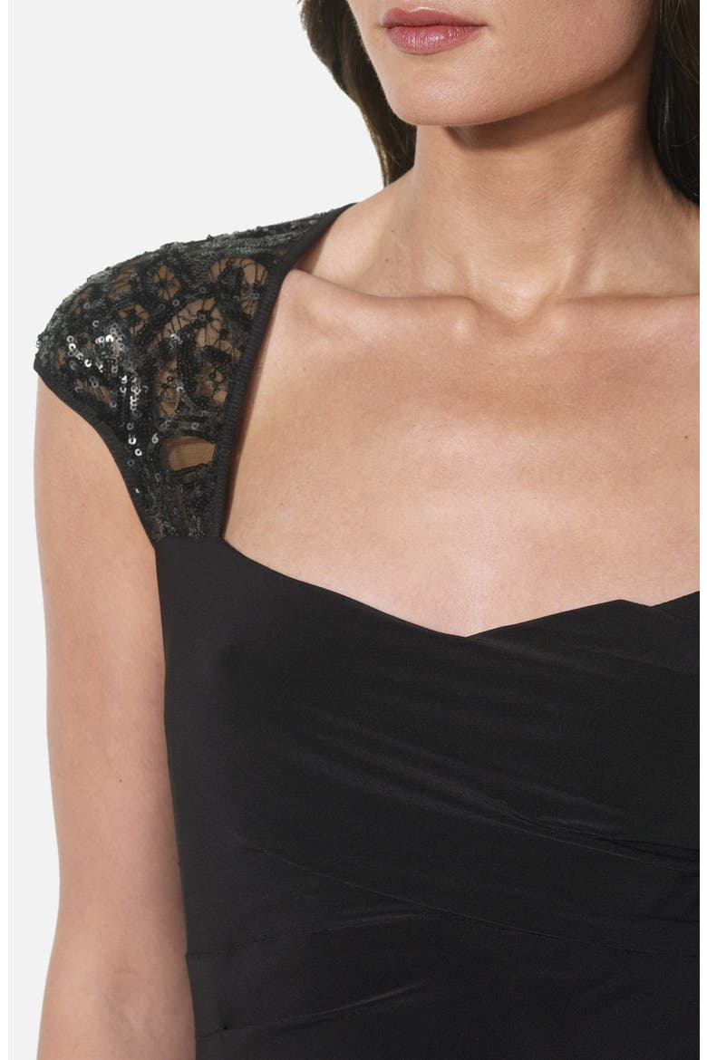 Sequin Lace Sleeve Jersey Gown, Alternate, color, BLACK/ BLACK MATTE