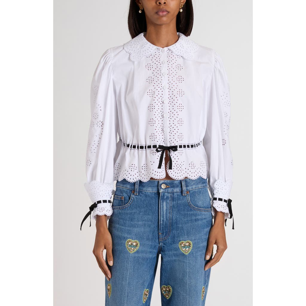 Valentino Grosgrain-trimmed Broderie Anglaise Cotton-poplin Shirt In White
