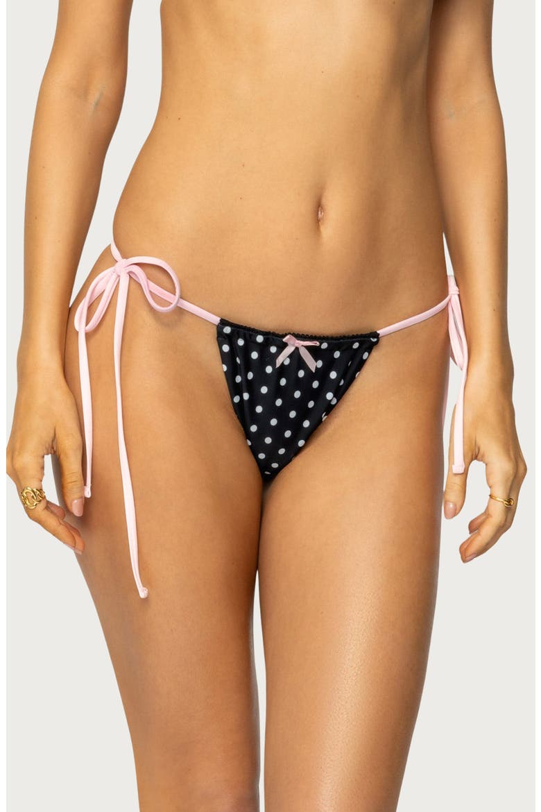 Leigh Polka Dot Side Tie Bikini Bottoms, Alternate, color, BLACK-AND-WHITE