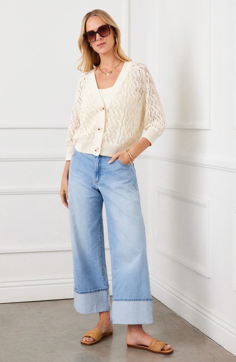 Karen Kane Puff Sleeve Cardigan Sweater, Alternate, color, Natural