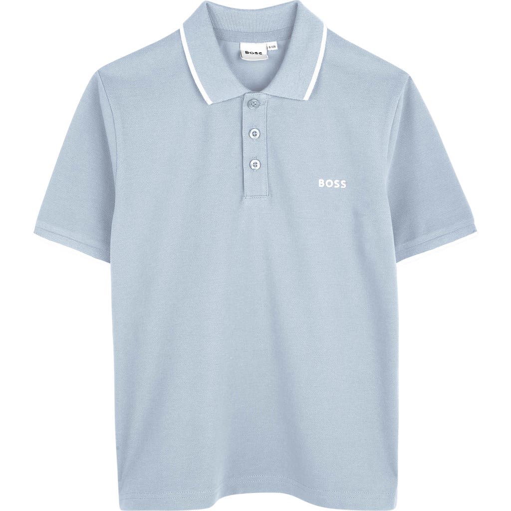 BOSS Kidswear Kids' Tipped Stretch Cotton Piqué Polo in Pale Blue  product