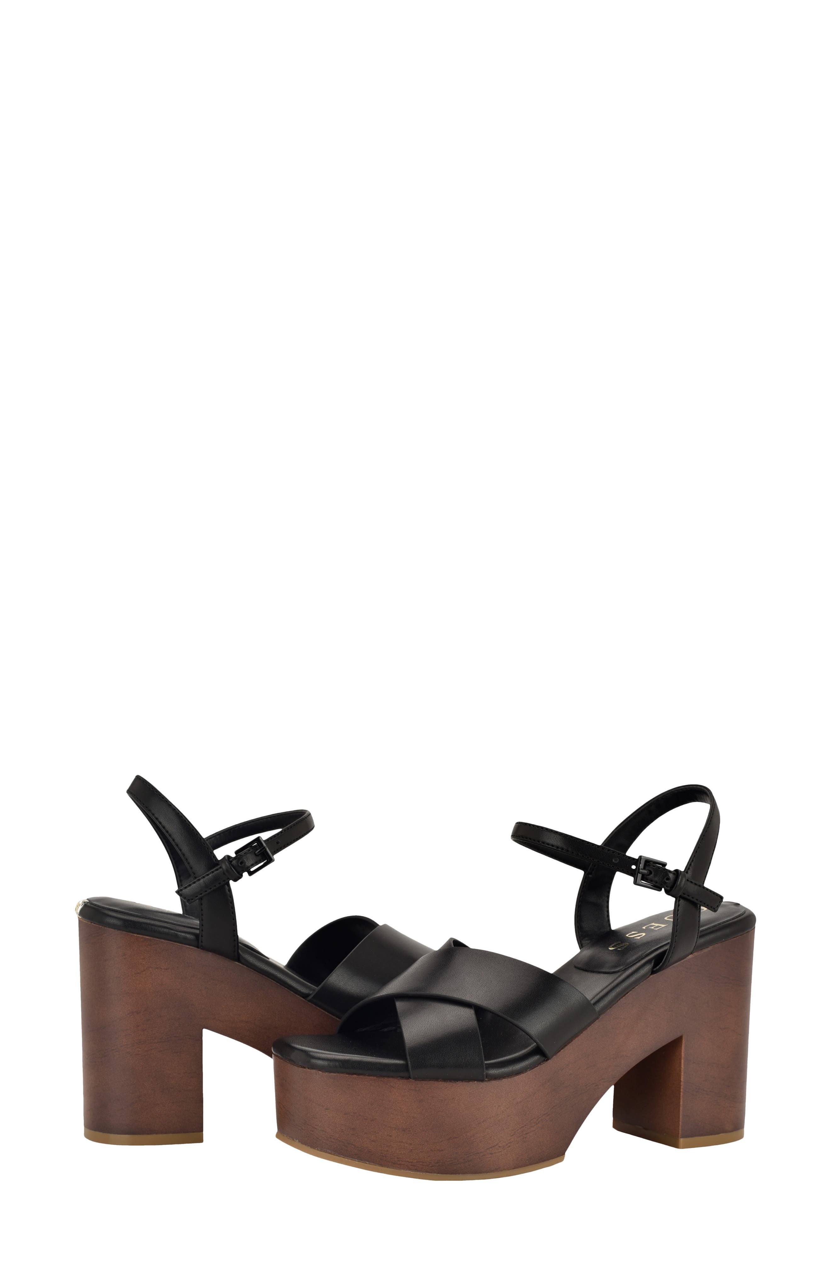 GUESS Qeelin Ankle Strap Platform Sandal, Alternate, color, Black