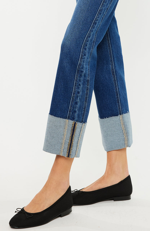 Kancan Gisela Mid Rise Crop Straight Jeans In Dark Wash