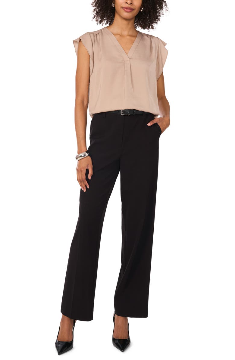 Vince Camuto Ruffle Sleeve Satin Top, Alternate, color, Cafe