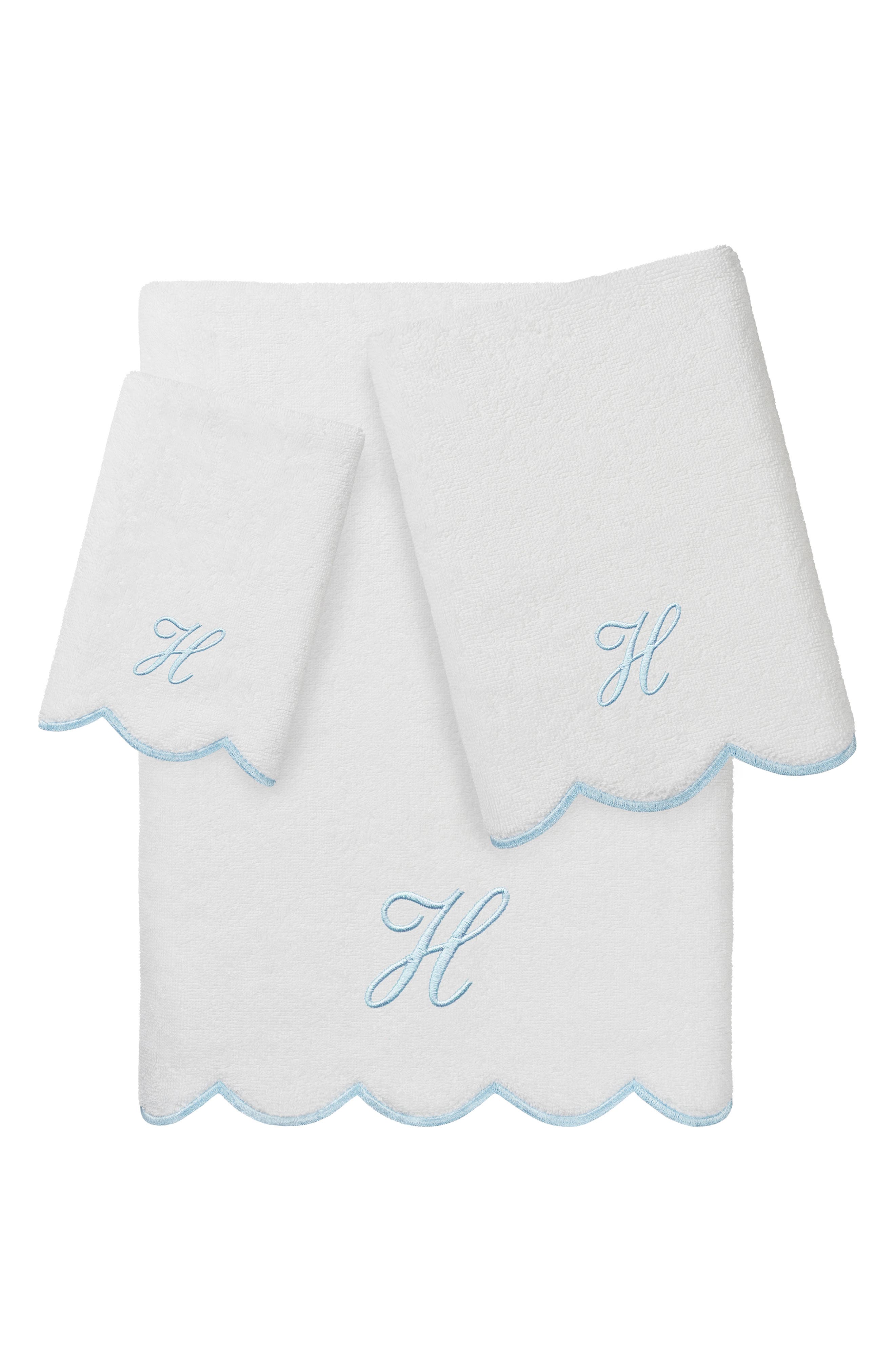 Adornia Scallop Personalized 3-Piece Towel Set