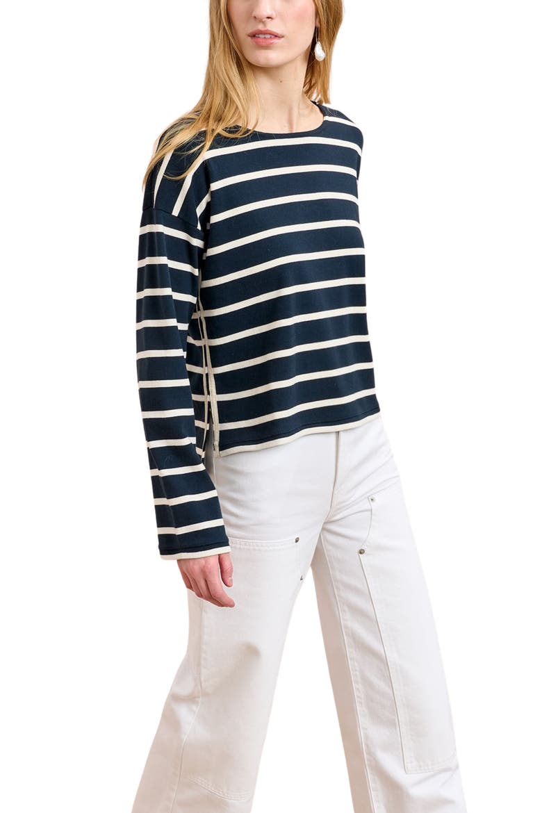 Long Sleeve Breton Tee, Alternate, color, Navy/Ecru