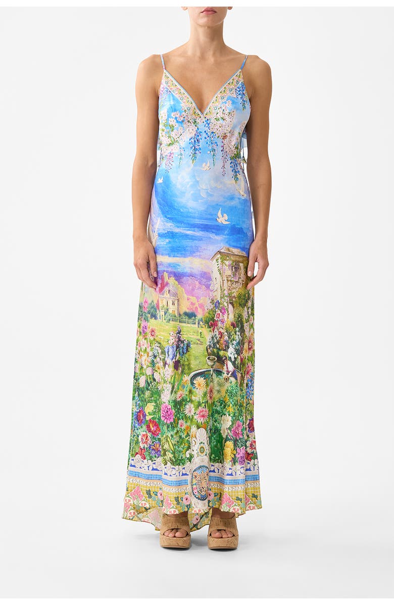 Camilla V Neck Bias Slip Dress With Back Frill, Main, color, Navàs Nouveau