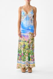 Camilla V Neck Bias Slip Dress With Back Frill
