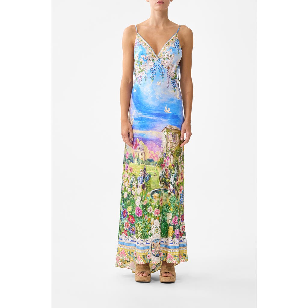 Camilla V Neck Bias Slip Dress With Back Frill in Navàs Nouveau at Nordstrom, Size Xx-Large